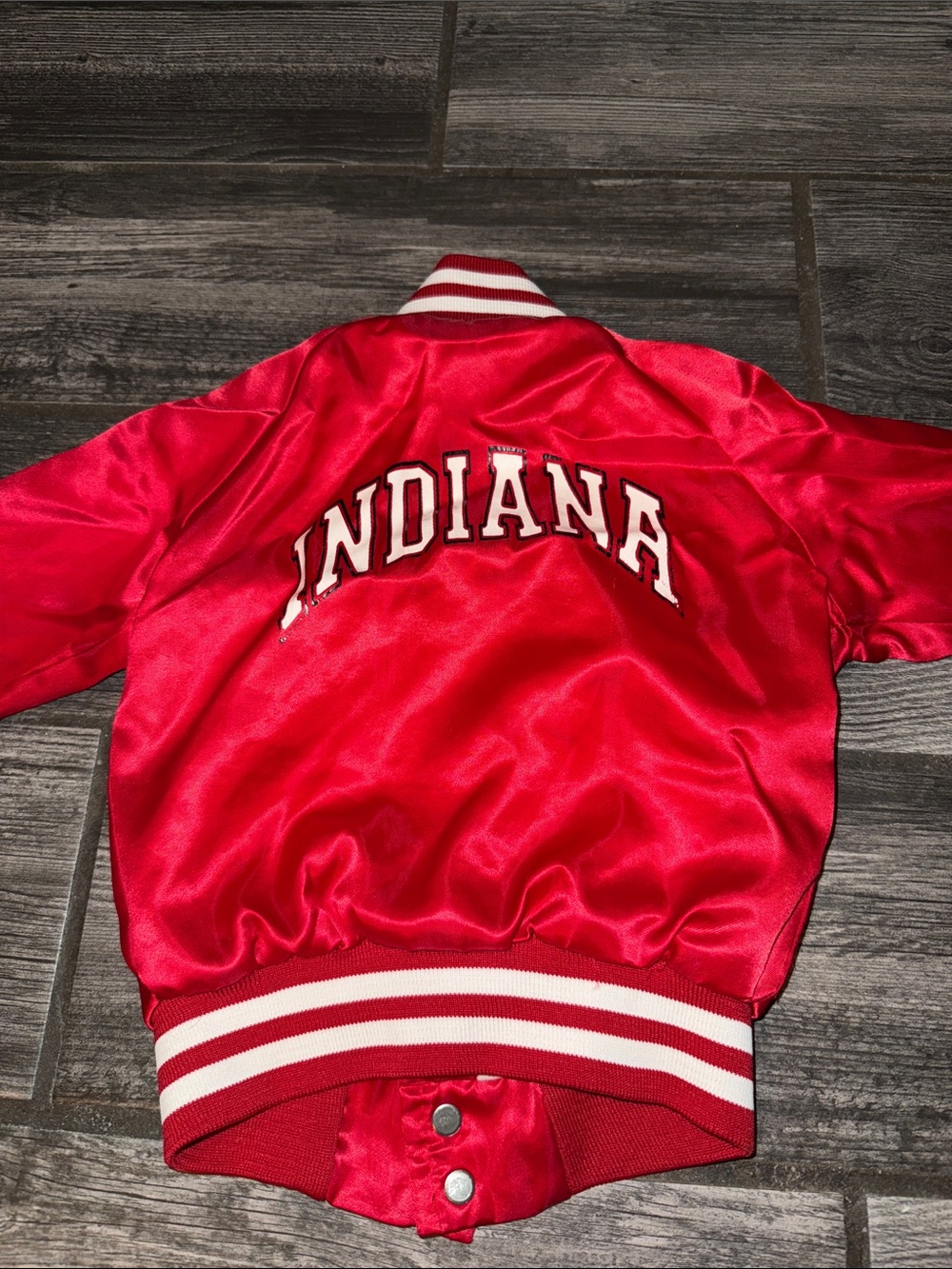 Indiana Kids' Red Satin Bomber Jacket chalk line vintage 2t 3t